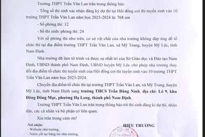 Danh sách phòng thi và địa điểm thi tuyển sinh vào 10 của trường THPT Trần Văn Lan năm 2023